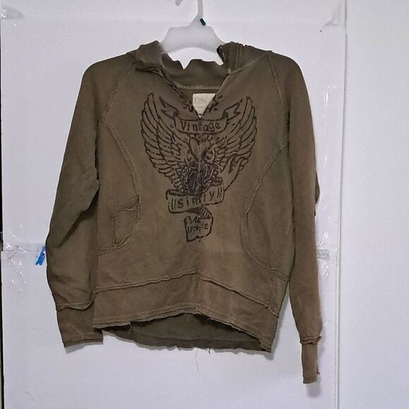 A Simply Irresistible Sweatshirt Hoodie Zip Front Raggedy Boho Olive Green L - Picture 1 of 13